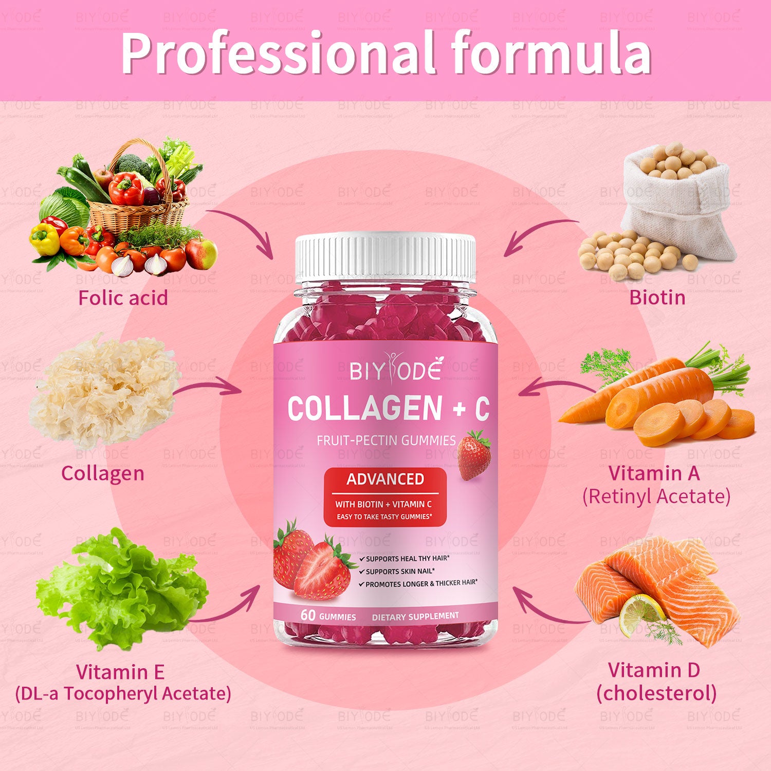 Collagen & Vitamin C Fruit Pectin Gummies Organic Multivitamin Supplement